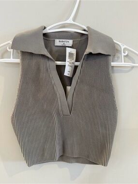 Babaton Ribbed Polo-Style Knit Tank - Taupe Gray